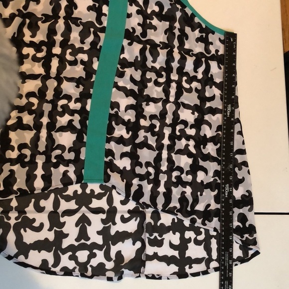 Nicole Miller large sleeveless high low semi sheer top black and aqua green - Picture 9 of 12